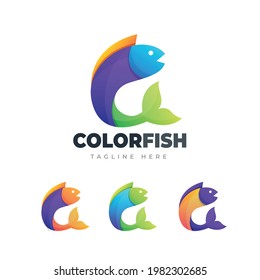 Plantilla de logotipo de degradado de peces coloridos