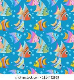 Colorful fish graphic vector design seamless pattern fabric textile wallpaper.