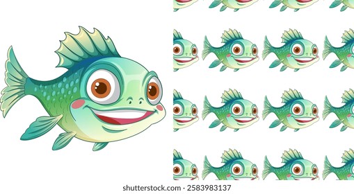 Colorful fish illustration with repeating pattern background