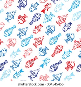 Colorful fish on white background. Seamless pattern.