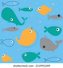 patrones de peces coloridos sobre fondo azul, vector