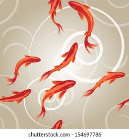 Colorful fish in the sea waves seamless pattern 
