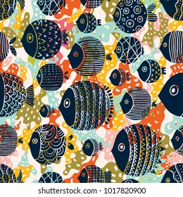 Colorful fish. Seamless pattern.