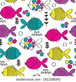 colorful fish seamless pattern, can be used for textile,  background, book cover, packaging