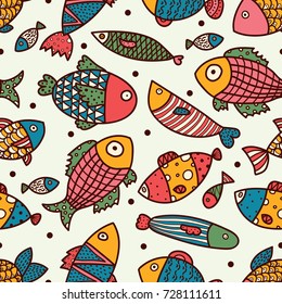 Colorful fish.  Seamless pattern with cute fish. Sea background.
