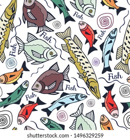 colorful fish seamless pattern. eps10 vector illustration. hand drawing.