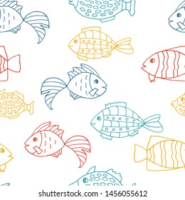 Colorful fish. Seamless pattern. Hand draw style