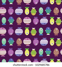 Colorful fish seamless vector on purple background