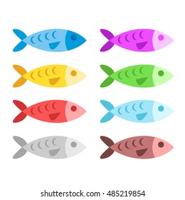 Colorful fish set. Flat design. Vector illustration