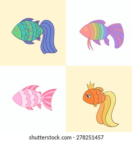 Colorful fish set vector
