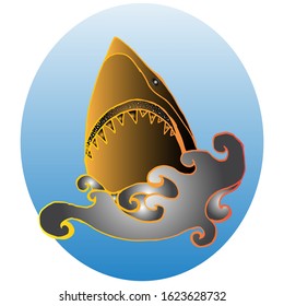 colorful fish shark vector illustration. hand drawing jaw with big teeth. isolated in white background. for logo, t-shirt design etc. 
