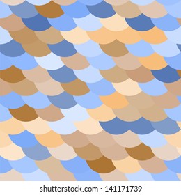 Colorful fish or snake skin scale seamless pattern in blue and brown, vector