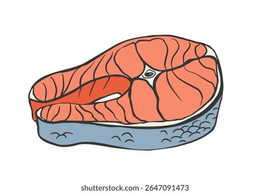 Colorful fish steak illustration, ideal for restaurant menus, seafood packaging, cooking blogs, nutrition guides, recipe books, or culinary branding.