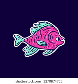 Colorful fish sticker. Vector illustration