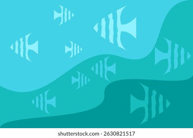 Colorful fish swimming in abstract underwater scene with various shades of blue and gentle waves
