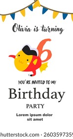 Colorful fish theme birthday invitation for child's 6th celebration.