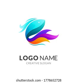 Colorful fish vector logo design, fishing logo template