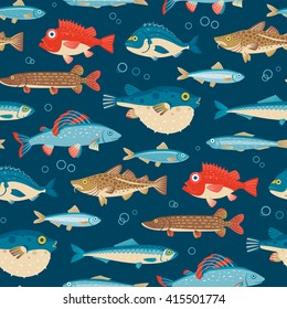 Colorful fish, vector seamless pattern