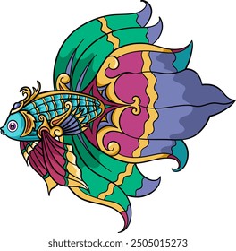 Colorful fish zentangle arts isolated of illustration