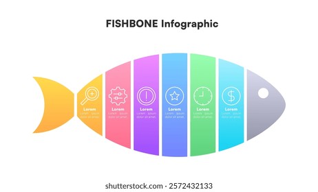 Colorful Fishbone Diagram Infographic with Icons and Five-Step Process Vector Illustration