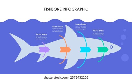 Colorful Fishbone Diagram Infographic in Shark Shape for Step-by-Step Analysis Vector Illustration