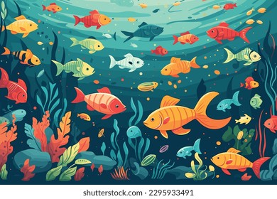 Colorful fishes swimming in the ocean, Underwater world with vibrant fish, Marine life with a variety of colorful fish. 