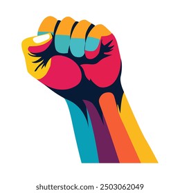 Colorful fist male hand, proletarian protest symbol.