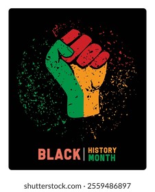 A colorful fist symbolizing unity and empowerment. Celebrating Black History Month with bright colors. Black History Month concept. Flat vector illustration.