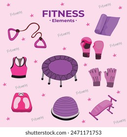 Colorful Fitness Equipment Vector Illustration Collection.