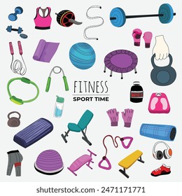 Colorful Fitness Equipment Vector Illustration Collection.