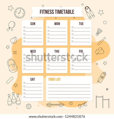 colorful fitness timetable weekly schedule template stock vector fitness timetable template