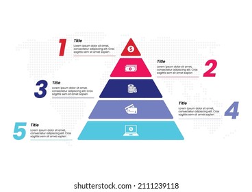 Colorful five elements pyramid infographic template, vector illustration