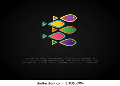 Colorida ilustración de cinco peces. Concepto de logotipo inicial para su empresa, empresa, asociación, organización, institución o producto. Listo Para Usar. Logotipo inicial moderno
