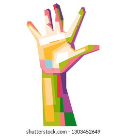 Colorful five number hand gesture. Stop gesture vector isolated. Wpap style illusteation with white background
