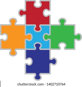 Colorful Five Part Connected Puzzle 