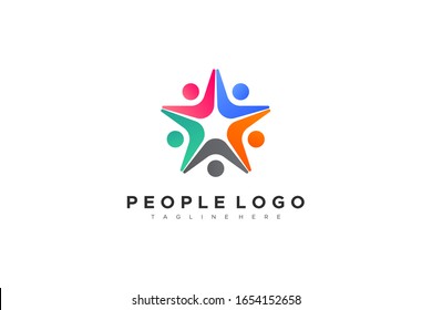 Colorful Five Star Icon Abstract People Logo isolated on white background. Flat Vector Logo Design Template Element.