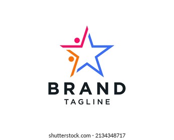 El colorido icono de cinco estrellas Resumen El logotipo de la gente aisló un fondo blanco. Elemento de plantilla de diseño de logotipo de vectores planos.