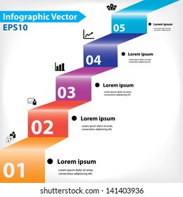 Design colorido de cinco etapas para layout de fluxo de trabalho, diagrama, opções de número, web design, infográficos.