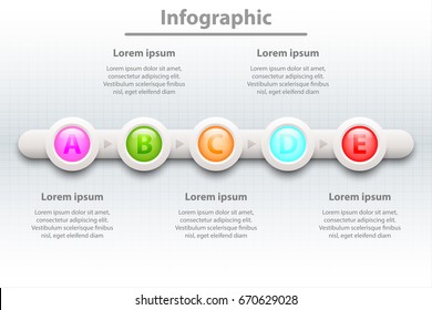 Colorful five topics 3d paper circle in sequence timeline for website presentation cover poster vector design infographic illustration concept