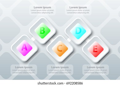 Colorful Five topics 3d paper square in sequence timeline on pattern for presentation cover poster vector design infographic illustration concept