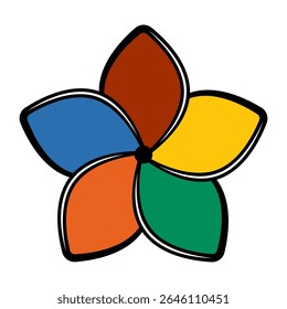 Colorful Five-Petal Abstract Flower Vector Illustration. A vibrant and stylized vector illustration of a five-petal flower with a bold black outline.
