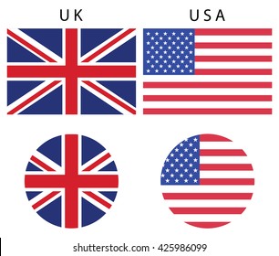 Colorful Flag Badges Icons Vector,UK,USA