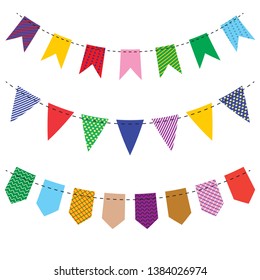 colorful flag set used to decorate the celebration isolated on white. Vector. Illustration.