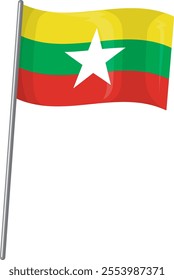 Colorful flag with star on a waving pole