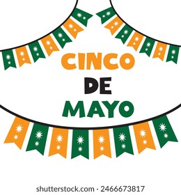 Bunte Fahnen und Banner für Cinco de Mayo Feier. Cinco de Mayo fiesta Flagge Vektorgrafik Set. 11:11