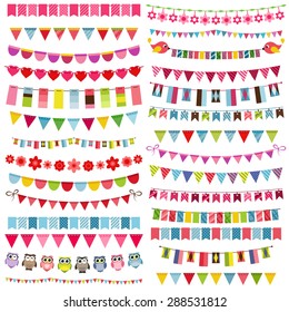 Colorful flags, bunting and garland set