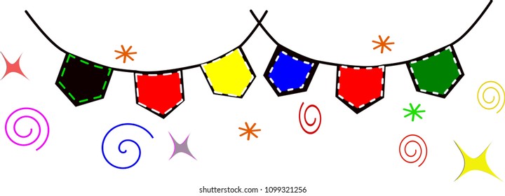 Colorful flags celebrate the festival, congratulations, decorate and display brand products, cartoon images, suitable for simple tasks for children. kid