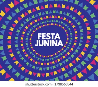 Colorful flags in circle. Festa Junina. Brazil.