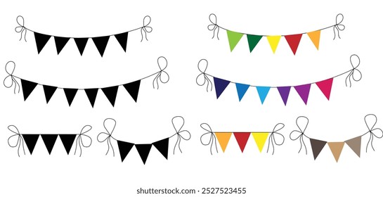 Colorful Flags on a Ribbon Rope. Graphic design elements and resources concept vector