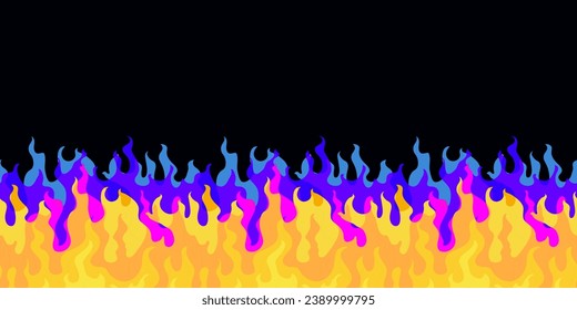 Colorful flame border. Seamless pattern